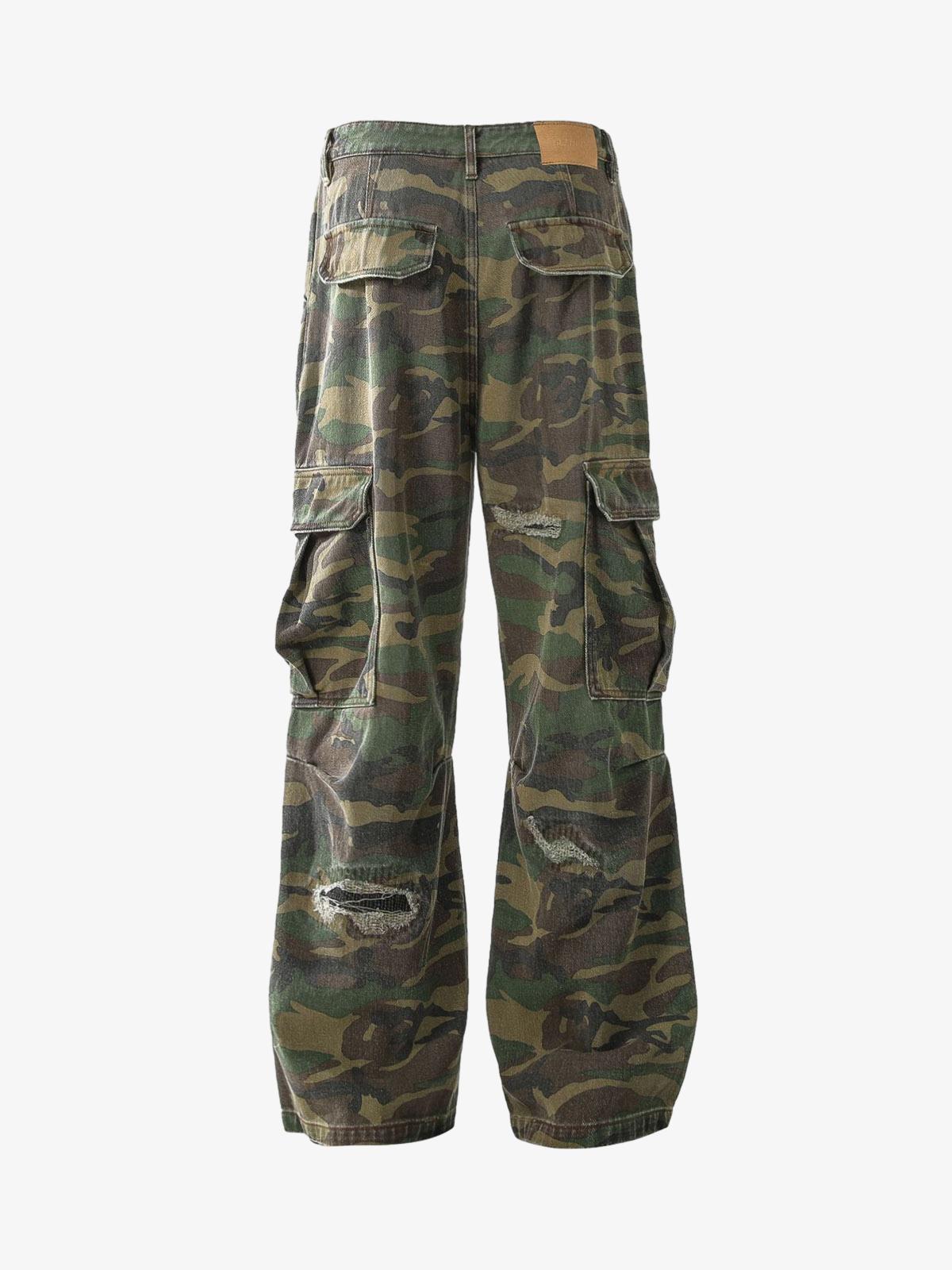 Woven Ripped Camouflage Cargo Baggy Pants - 2410 