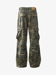 Woven Ripped Camouflage Cargo Baggy Pants - 2410 