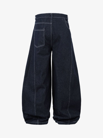 Deconstructed Contrast Stitching Barrel Jeans - 2326 