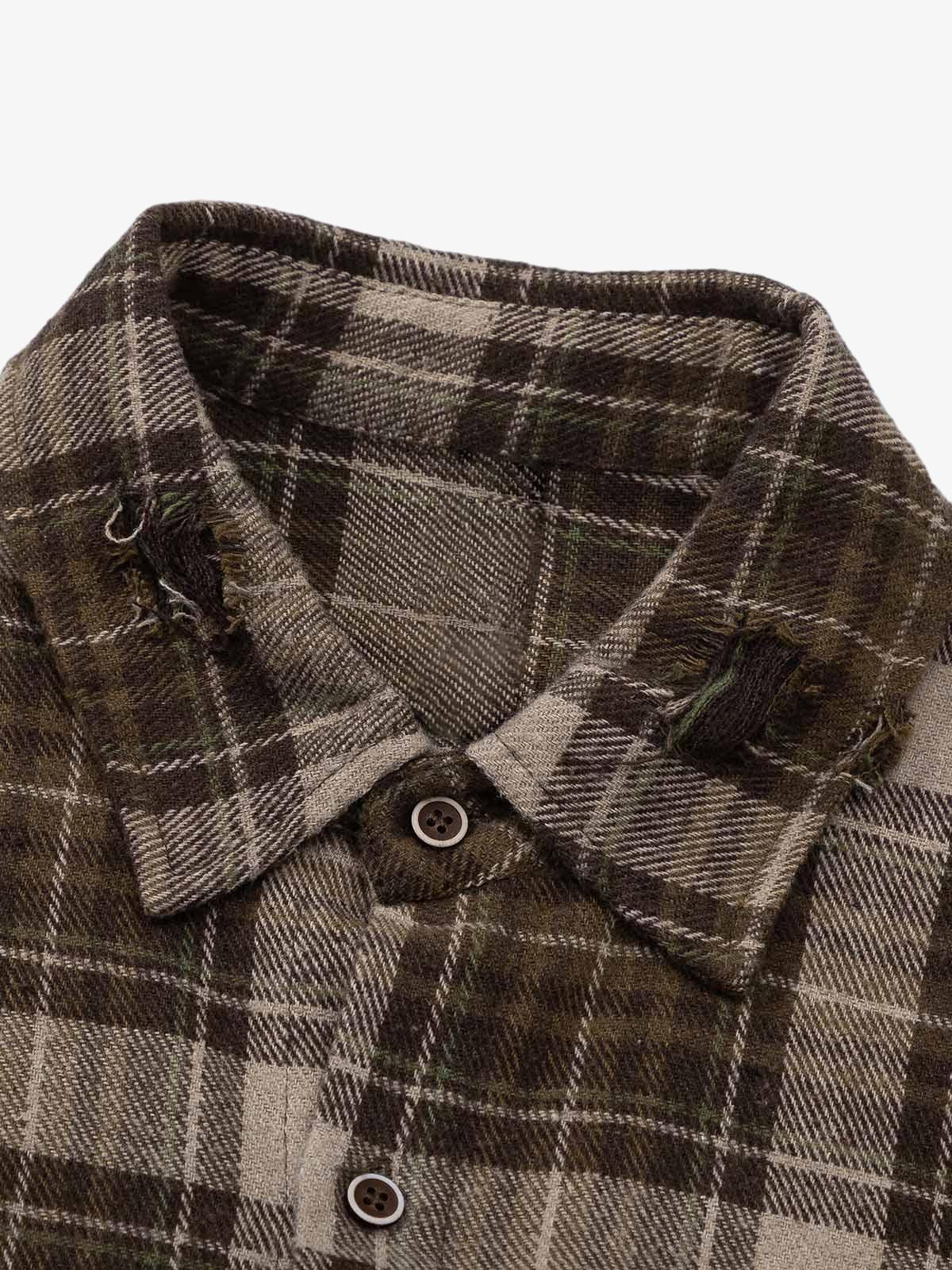 Retro Ripped Patchwork Long Sleeve Plaid Shirt 