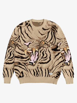 Tiger Crew Neck Knitted Sweater 
