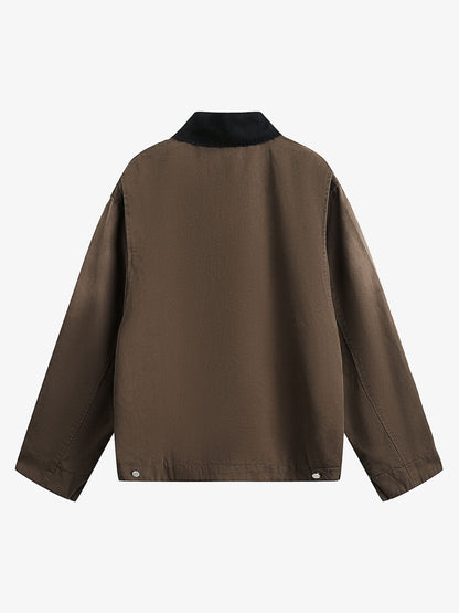Washed Ripped Gradient Zip Up Work Jacket 
