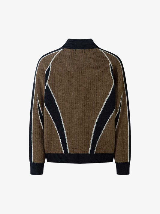 Retro Contrast Color Cardigan Knitted Sweater 