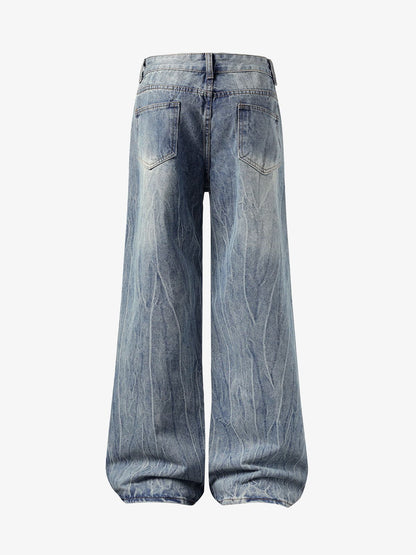 Washed Distressed Straight Jeans 