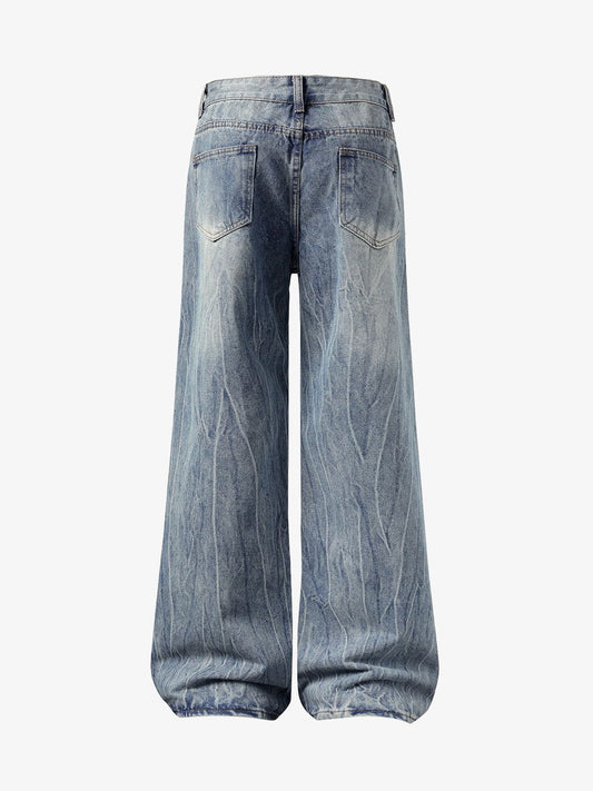 Washed Distressed Straight Jeans 
