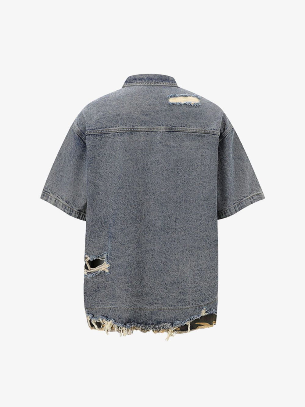 Distressed Denim Ripped Short-Sleeve Shirt 