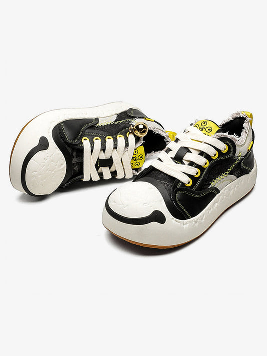 Fun Big Toe Leather Spliced Sneakers 