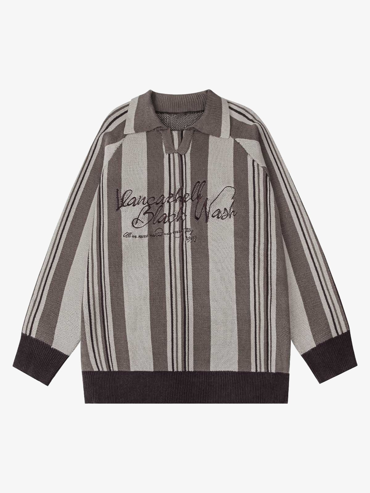 Thesupermade Striped Embroidered Knit Polo Sweater 