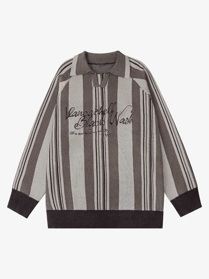 Thesupermade Striped Embroidered Knit Polo Sweater 