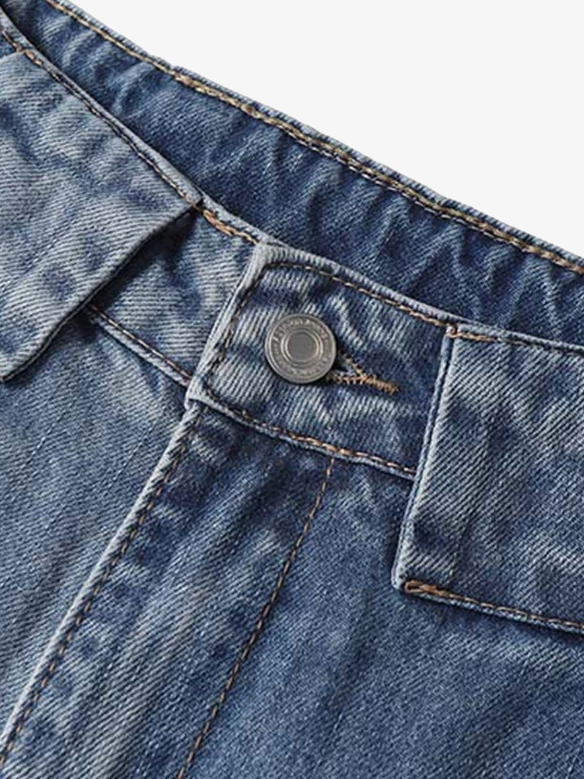 Distressed Washed Deconstructed Barrel Jeans 