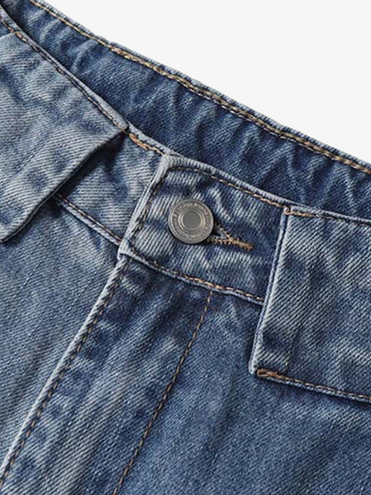 Distressed Washed Deconstructed Barrel Jeans 