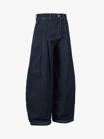 Deconstructed Contrast Stitching Pleated Baggy Barrel Jeans - 2343 