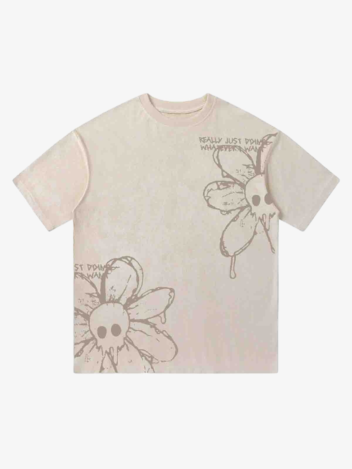 American Retro Creative Skull Flower T-shirt - 2039 
