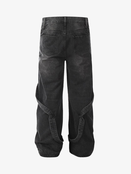 Washed Distressed Deconstructed Split Work Jeans 