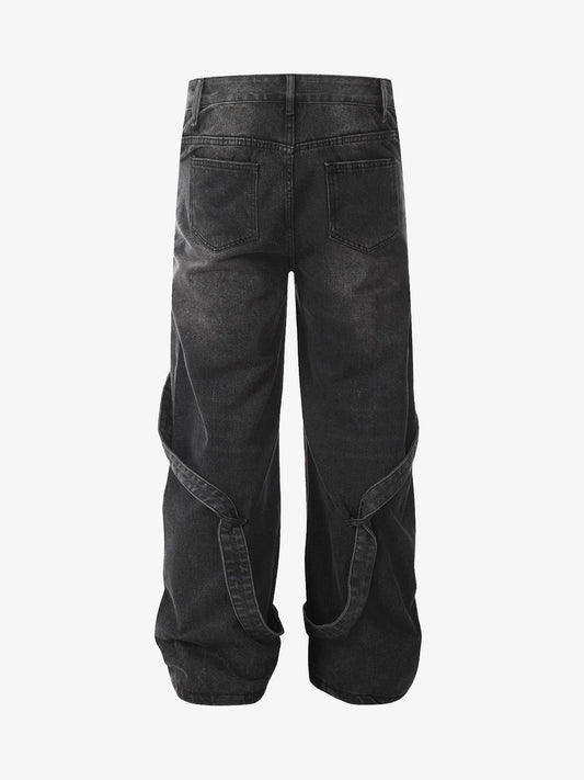 Washed Distressed Deconstructed Split Work Jeans 