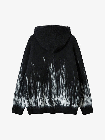 Thesupermade Star Mohair Fuzzy Hooded Zip Up Sweater 