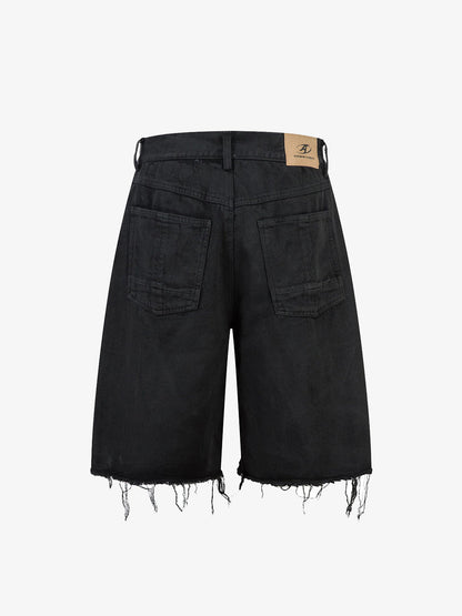 Distressed Ripped Black Denim Shorts 