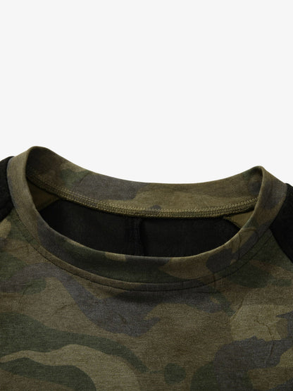 Camouflage Spliced Faux Two-Piece Long-sleeve T-shirt 