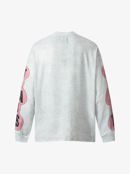 Washed Lettering Print Long Sleeve T-shirt 
