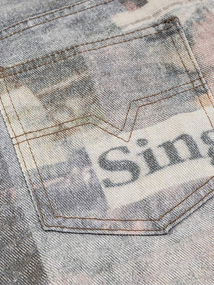 Graffiti Newspaper Baggy Jeans - 2404 