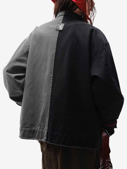 Contrast Color Spliced Graffiti Zip Up Jacket 