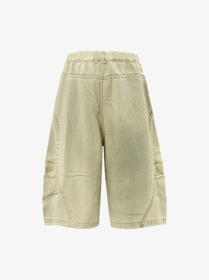 Washed Print Baggy Denim Shorts - 2375 