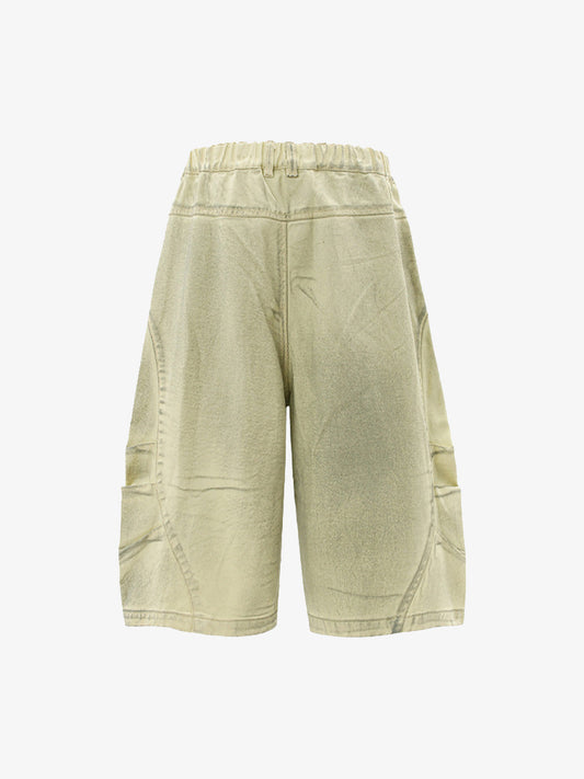 Washed Print Baggy Denim Shorts - 2375 