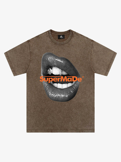 Lips Print Short Sleeve T-shirt - 2411 