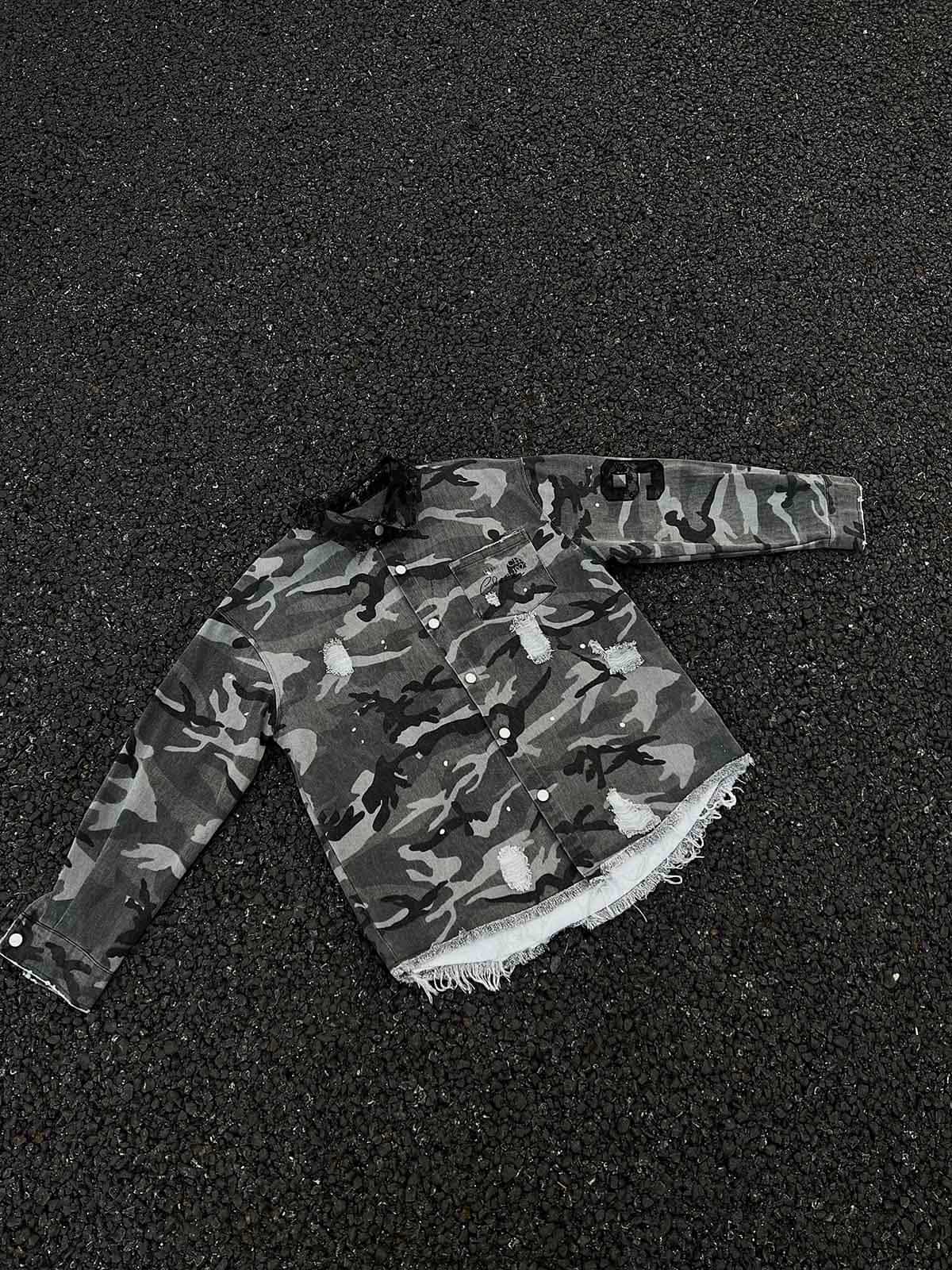 Camouflage Ripped Lace Denim Shirt 