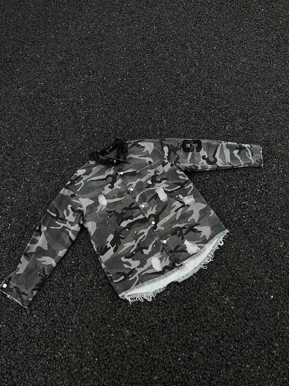 Camouflage Ripped Lace Denim Shirt 