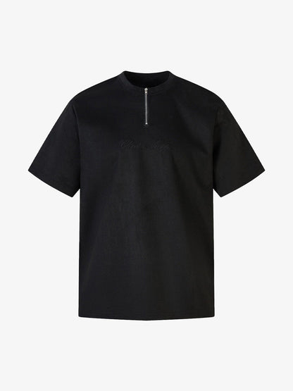 Retro Quarter Zip Up Suede Embroidered T-shirt 