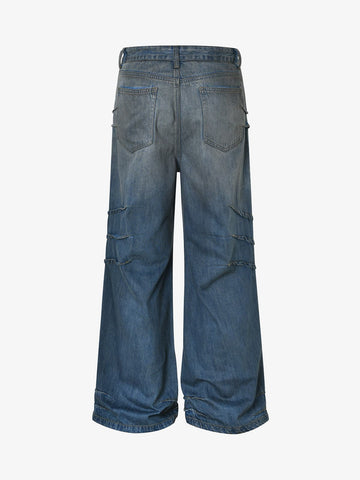 Washed Pleated Straight Jeans - 2263 