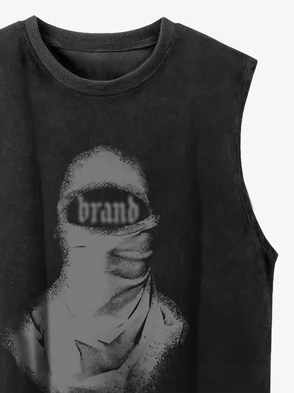 Thesupermade  Retro Distressed Character Print Street Rap Vest 