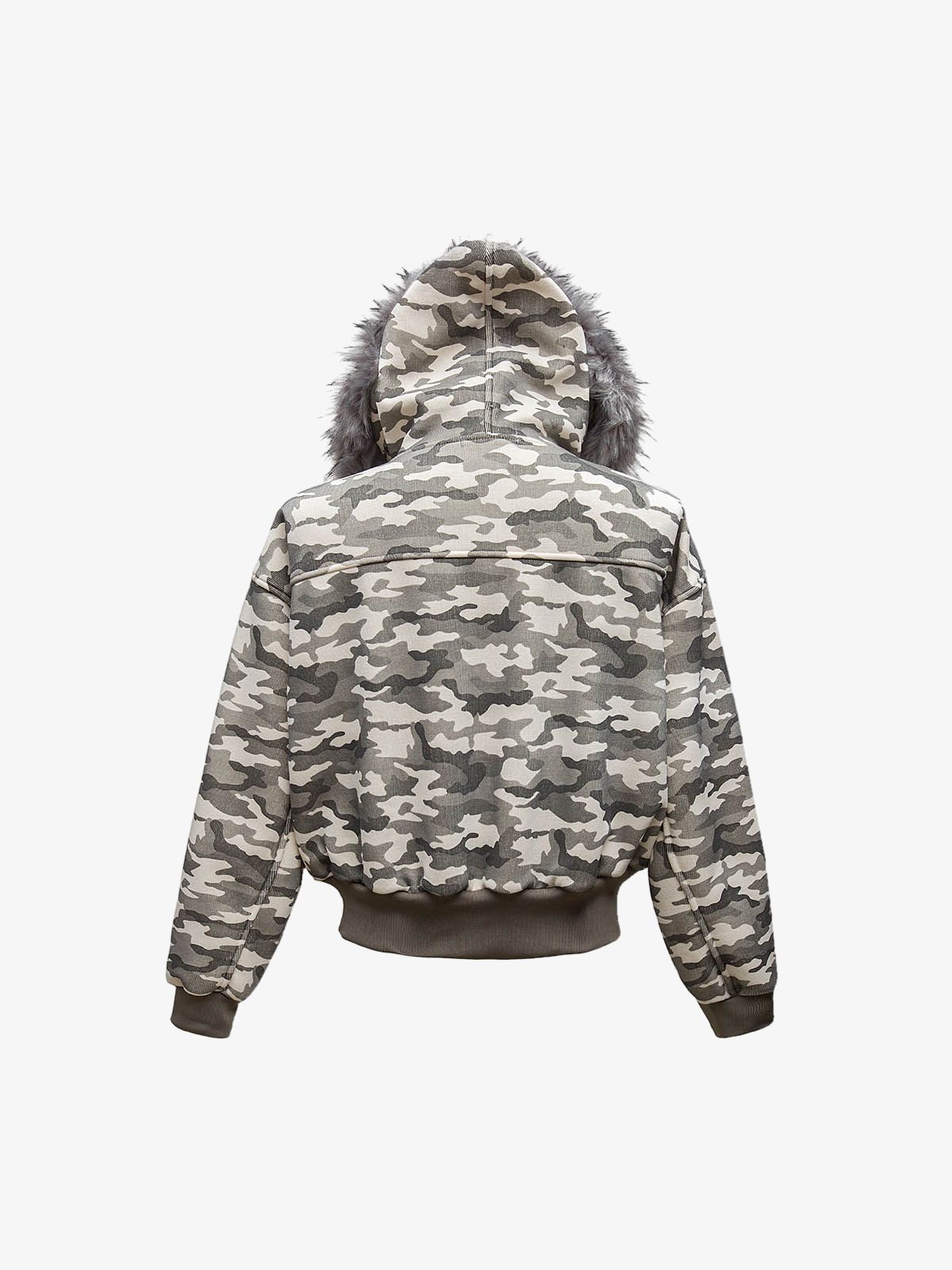 Camouflage Spliced Fur Hooded Fleece Jacket - 2262 