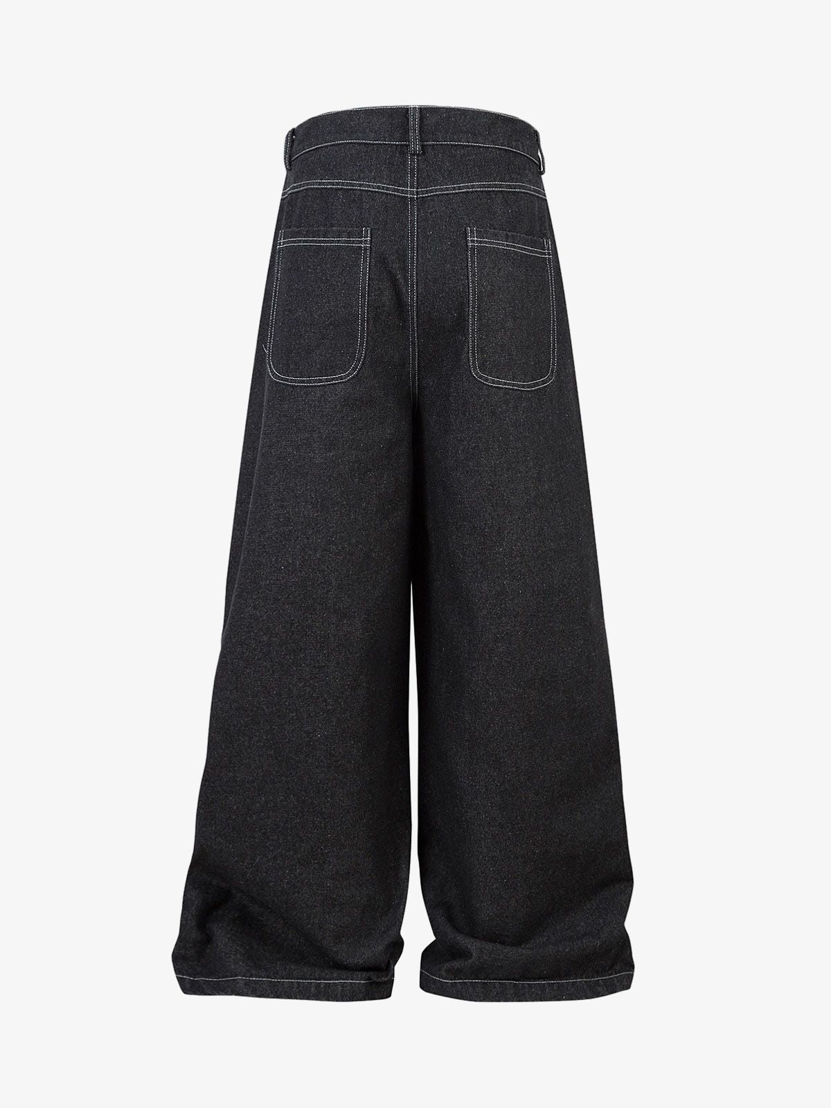Deconstructed Split Topstitched Pleated Pocket Jeans 