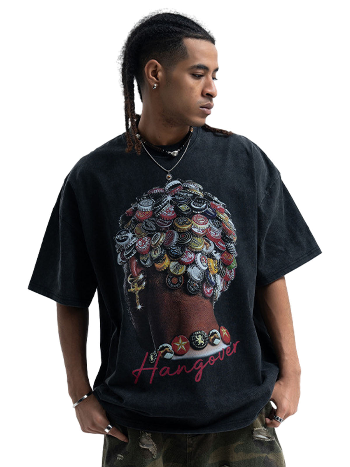 Street Washed Portrait Print T-shirt 