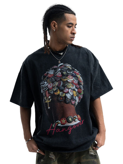 Street Washed Portrait Print T-shirt 