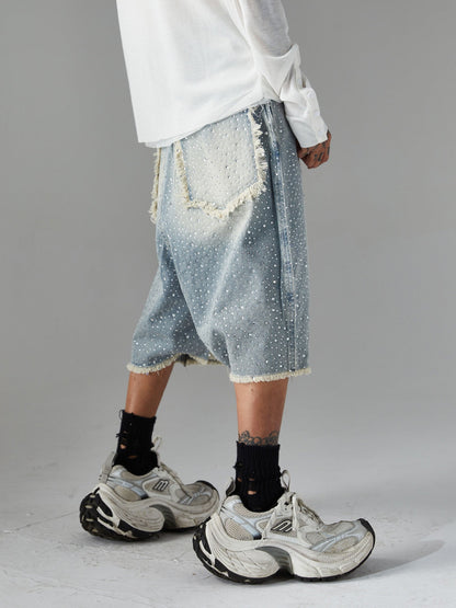 Distressed Rhinestone Denim Jorts - 2454 
