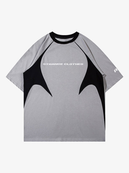 Retro Color-Blocked Deconstructed Stitching Racing T-shirt 