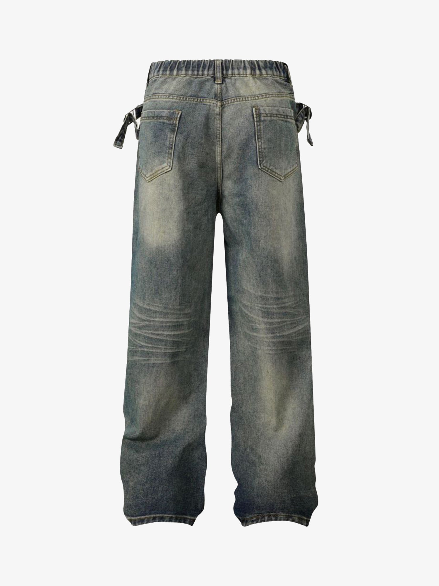 Thesupermade Washed Distressed Waistband Straight Jeans 
