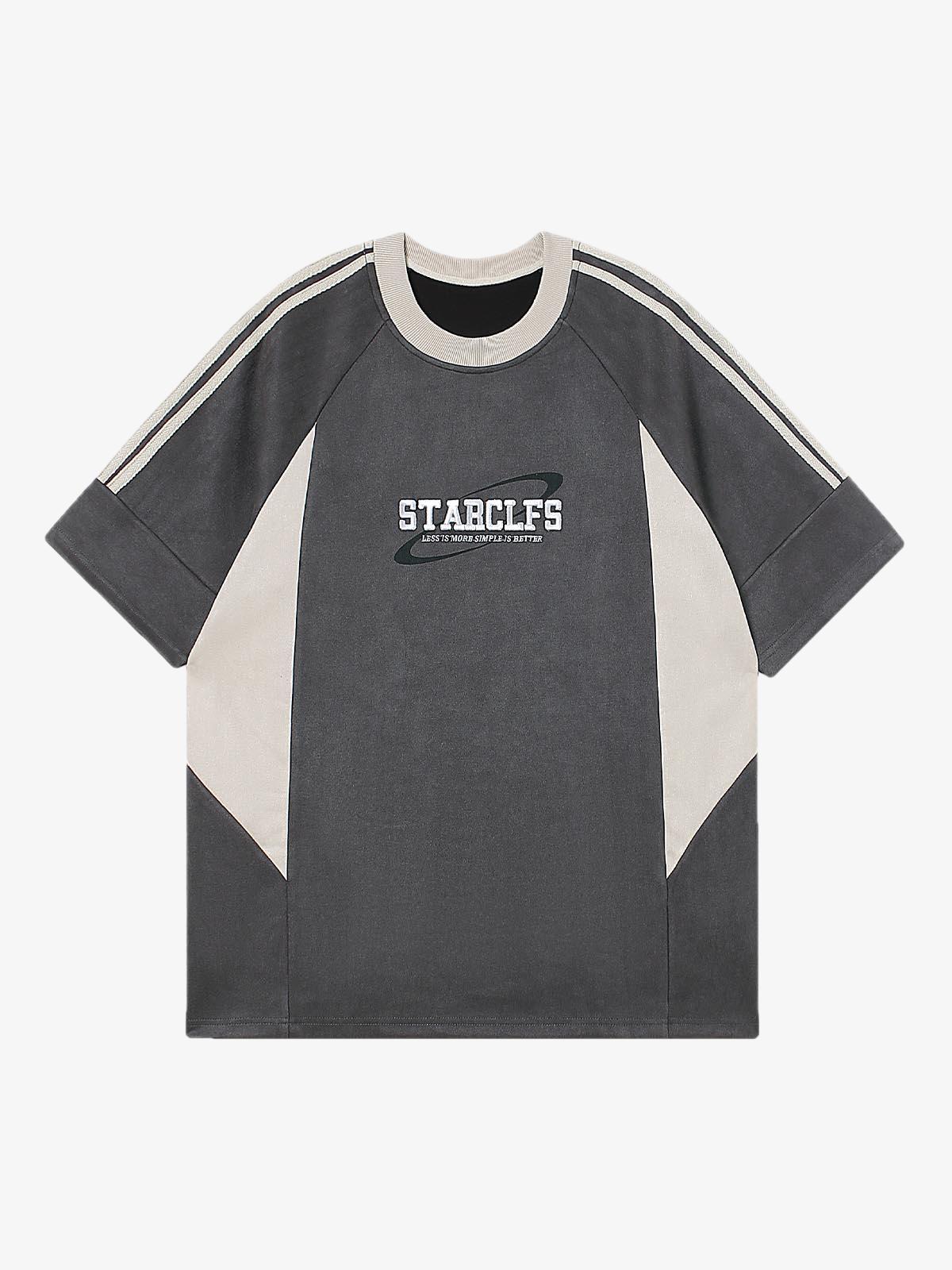 Suede Contrast Color Spliced Letter Embroidery Oversize T-shirt 
