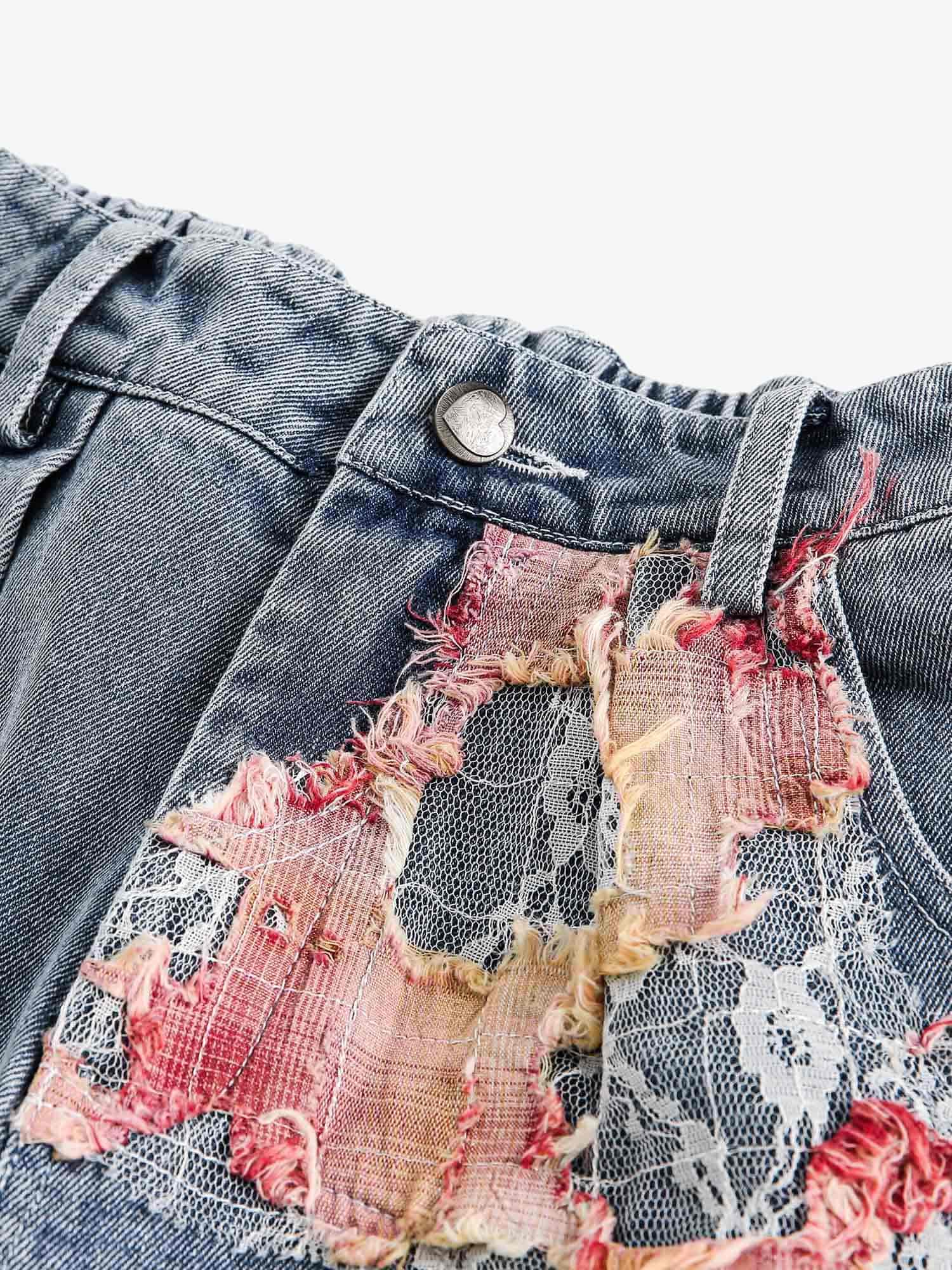 Thesupermade Craftsmanship Ripped Floral Denim Shorts - 2135 