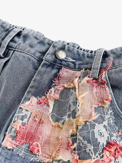 Thesupermade Craftsmanship Ripped Floral Denim Shorts - 2135 