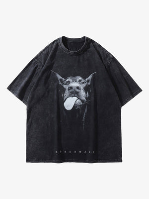 Thesupermade Retro Hip-hop Doberman Print T-shirt - 2172 