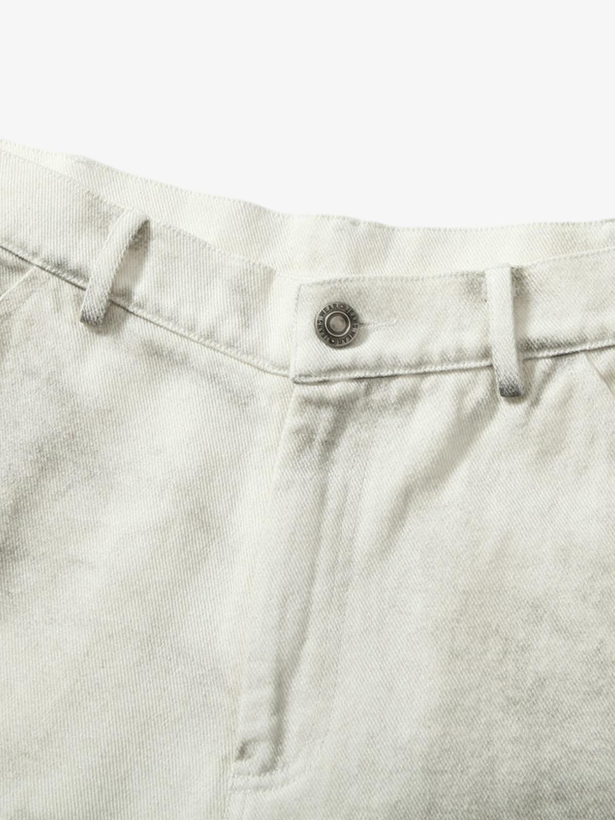 Washed Tie-Dyed  White Work Pants 