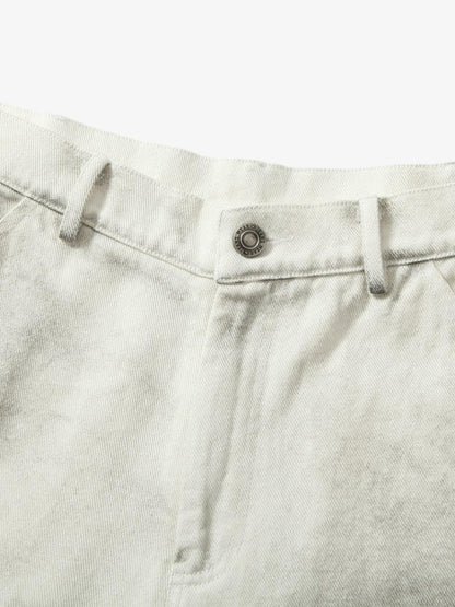 Washed Tie-Dyed  White Work Pants 