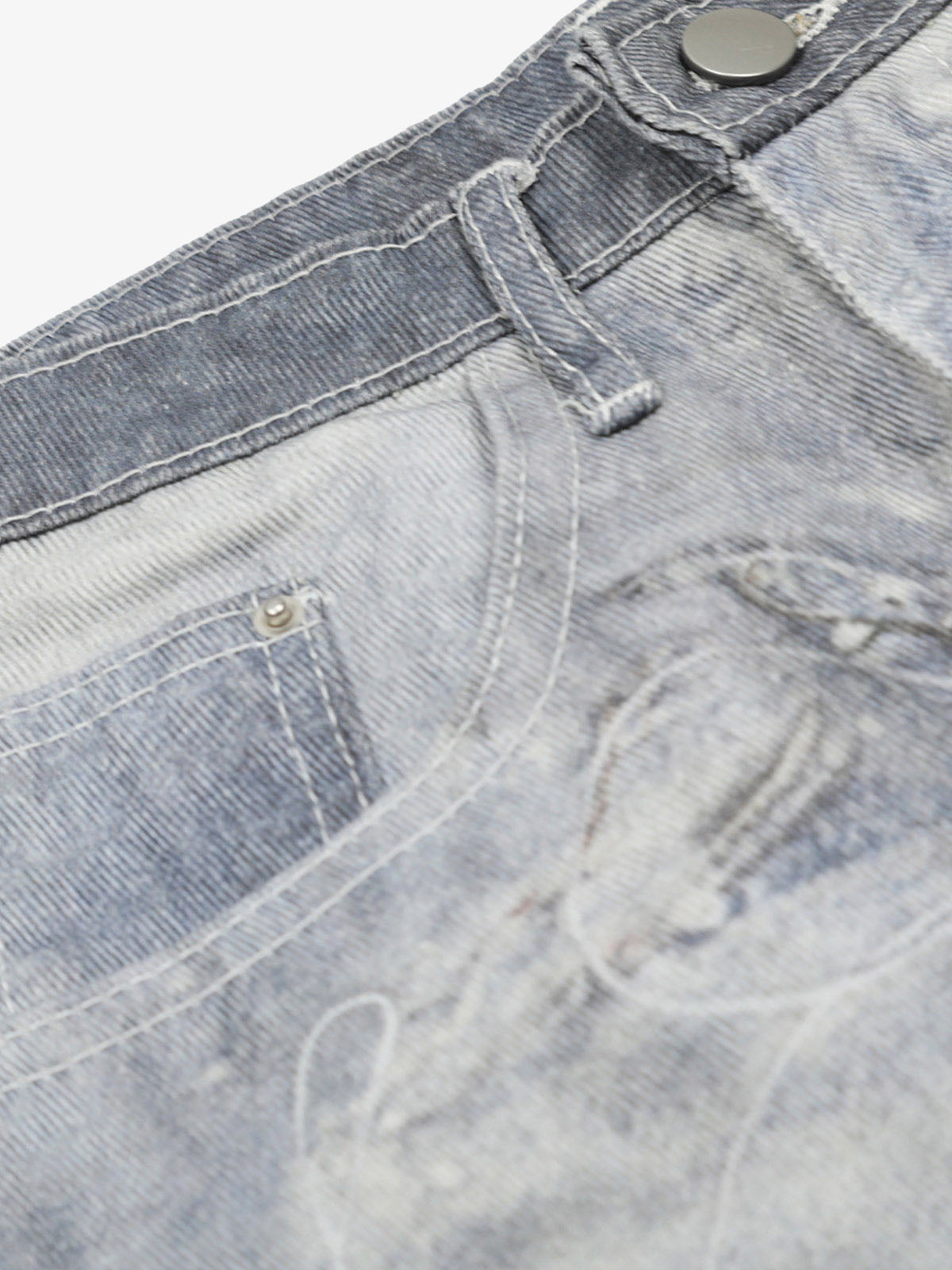 Thesupermade American Street 3D Print Retro Washed Denim Shorts 