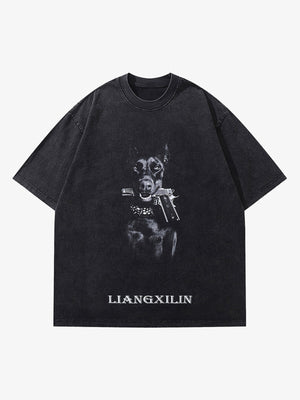 Thesupermade Retro Washed Distressed Doberman Pinscher T-shirt-2202 