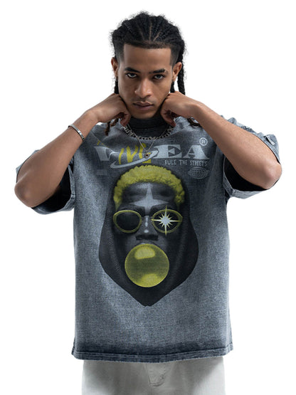 Street Retro Washed Creative Print T-shirt 
