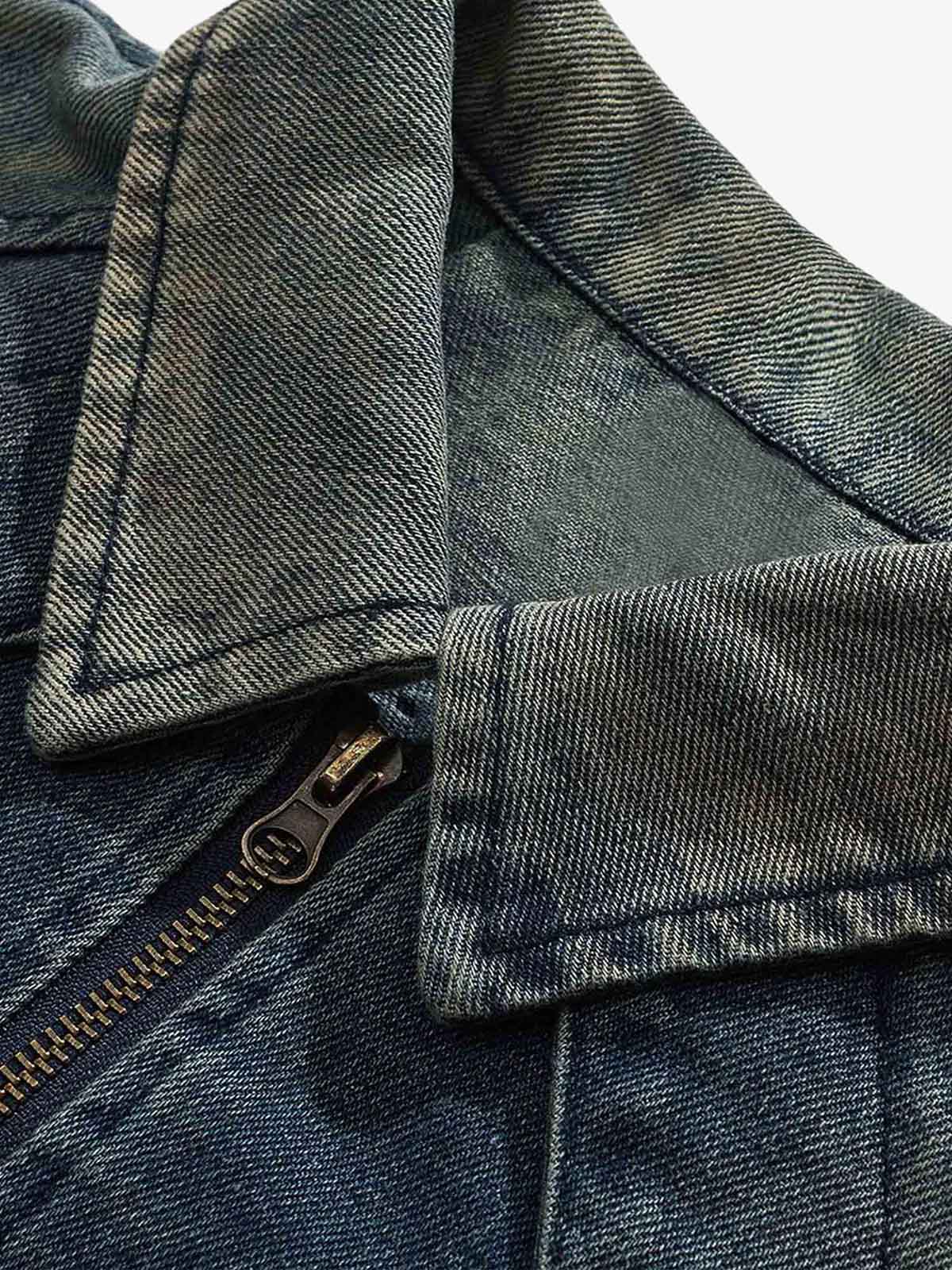Thesupermade High Street Hip-hop Distressed Washed Denim Jacket - 2242 